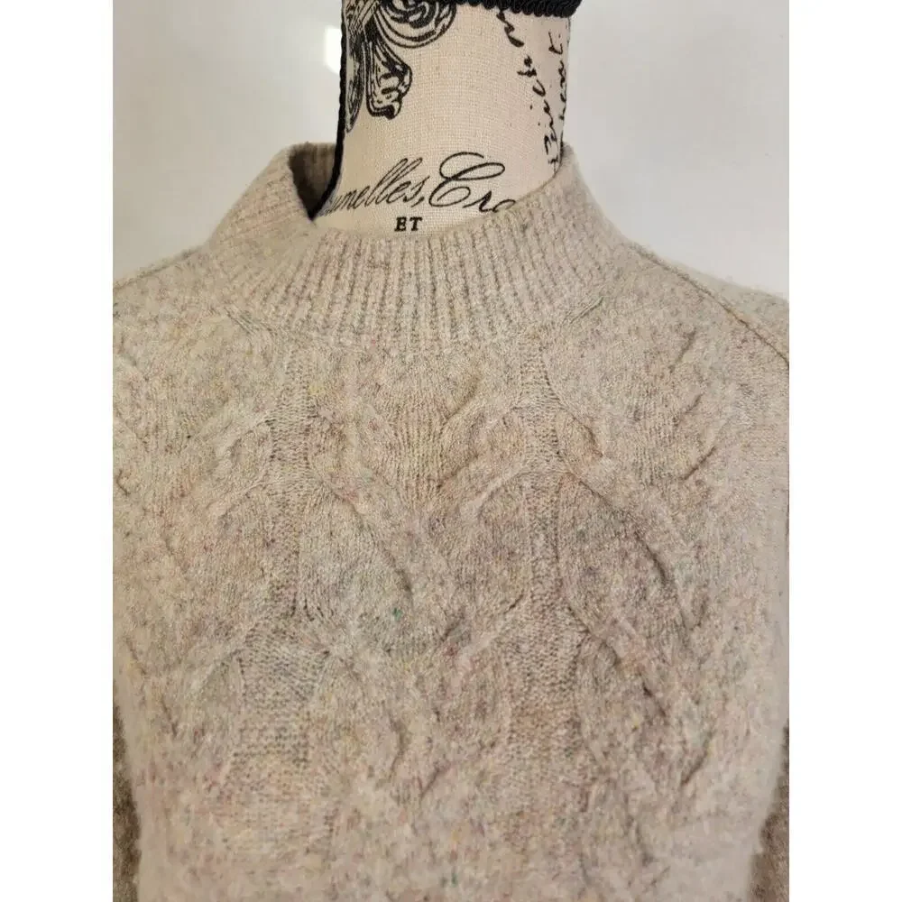 Free People Knit Sweater Long Sleeves Fitted High Neck Ivory Multicolor Specks_3